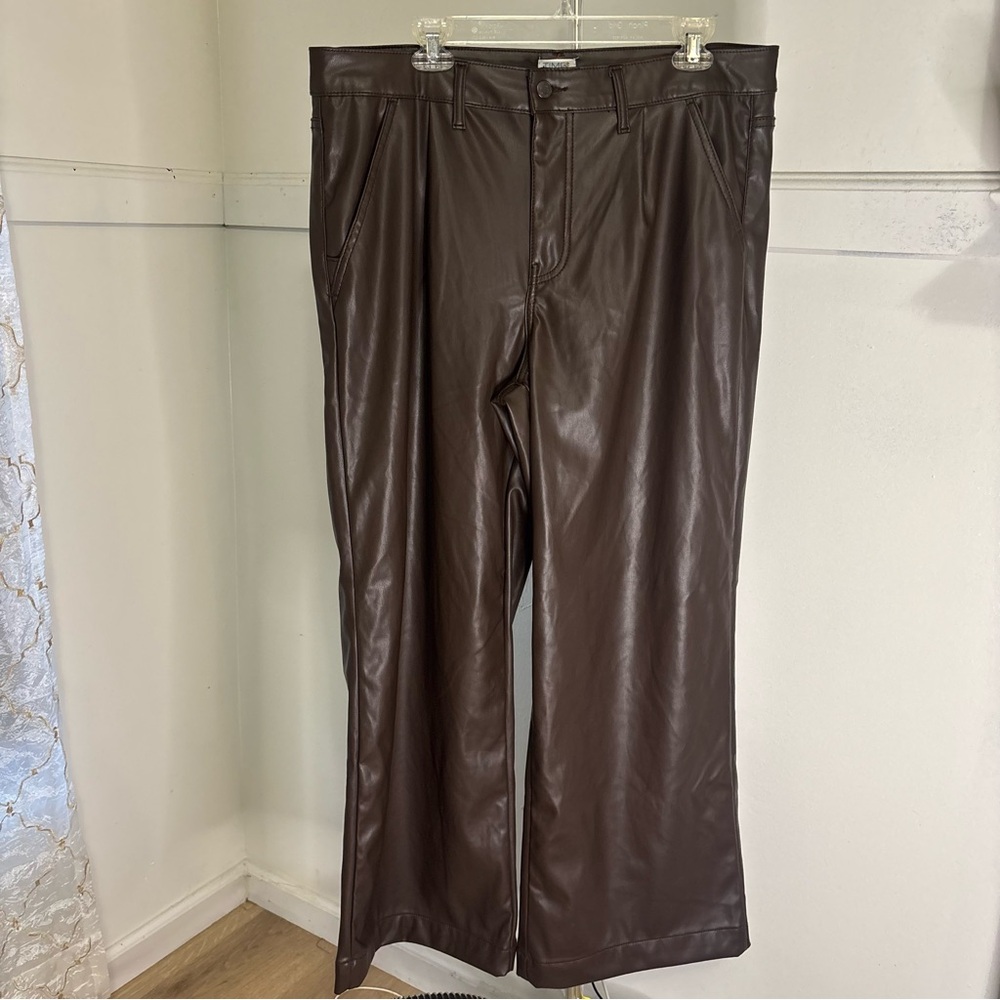 Women’s Brown Brown Leather Like Wide Leg High Rise Pleaded Pants Size 16